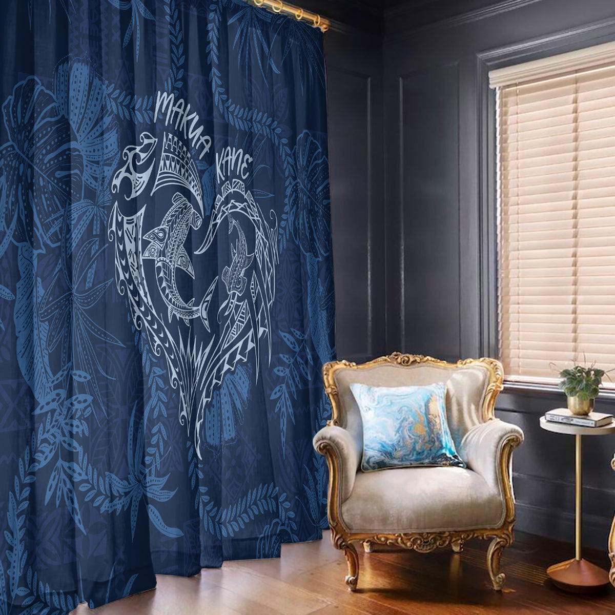 Hawaii Father's Day Vintage Lei Window Curtain Hauoli la Makuakane - Blue LT7 - Polynesian Pride
