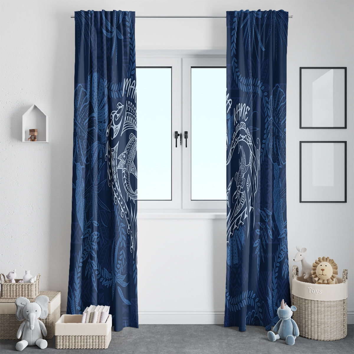 Hawaii Father's Day Vintage Lei Window Curtain Hauoli la Makuakane - Blue LT7 - Polynesian Pride