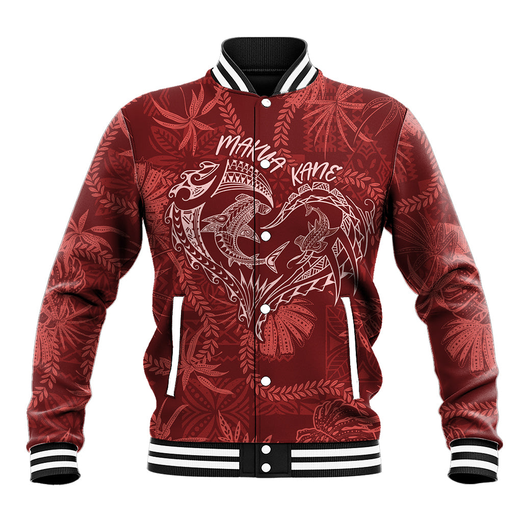 Hawaii Father's Day Vintage Lei Baseball Jacket Hauoli la Makuakane - Red LT7 Unisex Red - Polynesian Pride