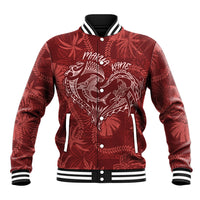 Hawaii Father's Day Vintage Lei Baseball Jacket Hauoli la Makuakane - Red LT7 Unisex Red - Polynesian Pride
