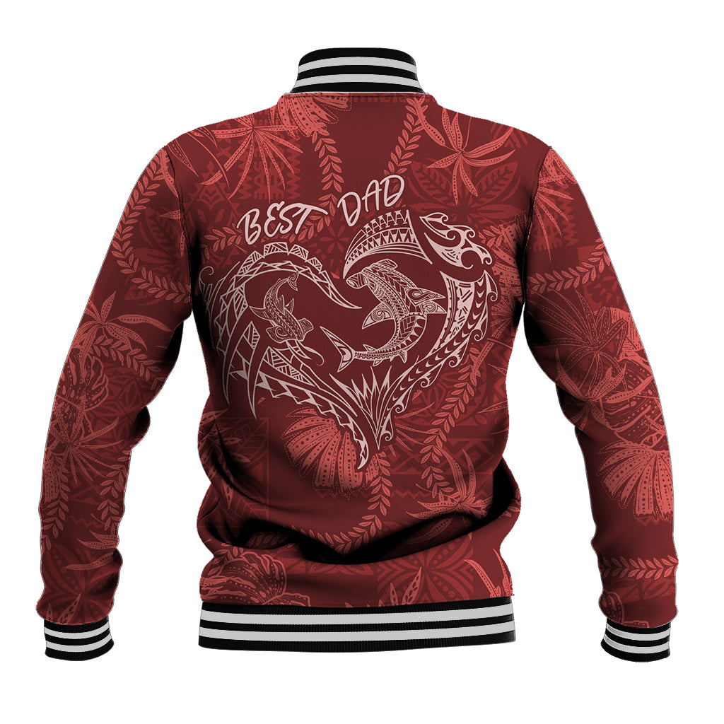 Hawaii Father's Day Vintage Lei Baseball Jacket Hauoli la Makuakane - Red LT7 - Polynesian Pride