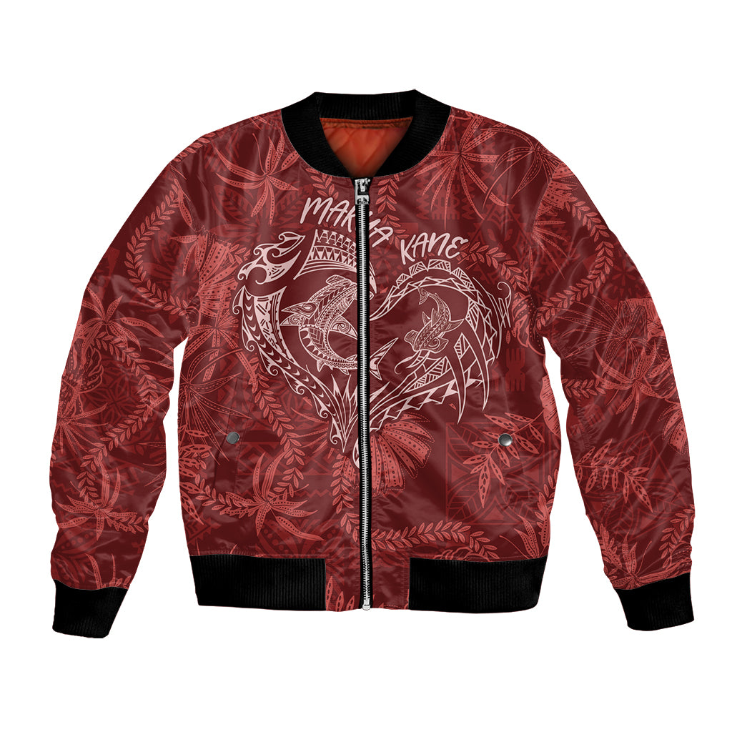 Hawaii Father's Day Vintage Lei Bomber Jacket Hauoli la Makuakane - Red LT7 Unisex Red - Polynesian Pride