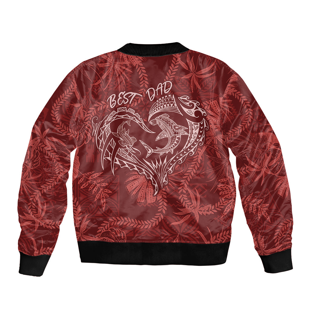 Hawaii Father's Day Vintage Lei Bomber Jacket Hauoli la Makuakane - Red LT7 - Polynesian Pride