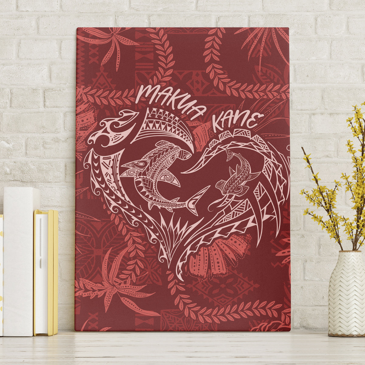 Hawaii Father's Day Vintage Lei Canvas Wall Art Hauoli la Makuakane - Red LT7 Without Frame Red - Polynesian Pride