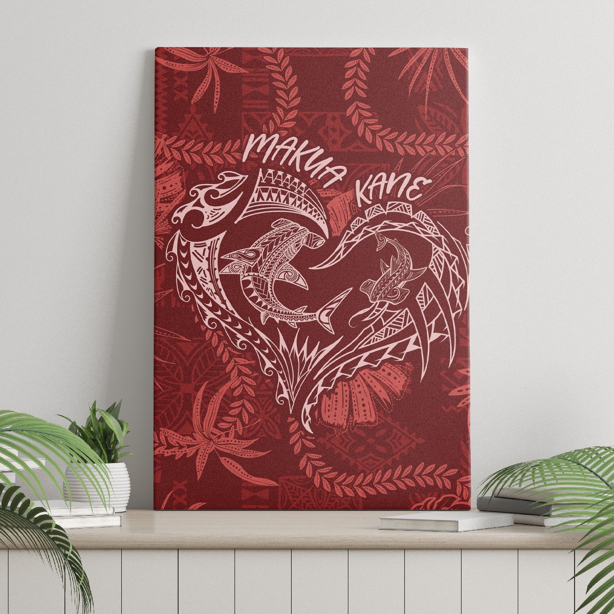Hawaii Father's Day Vintage Lei Canvas Wall Art Hauoli la Makuakane - Red LT7 - Polynesian Pride