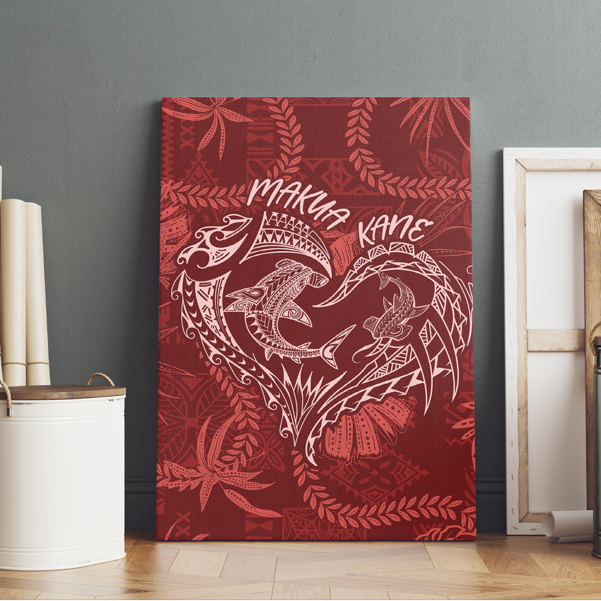 Hawaii Father's Day Vintage Lei Canvas Wall Art Hauoli la Makuakane - Red LT7 - Polynesian Pride
