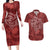 Hawaii Father's Day Vintage Lei Couples Matching Long Sleeve Bodycon Dress and Hawaiian Shirt Hauoli la Makuakane - Red