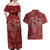 Hawaii Father's Day Vintage Lei Couples Matching Off Shoulder Maxi Dress and Hawaiian Shirt Hauoli la Makuakane - Red