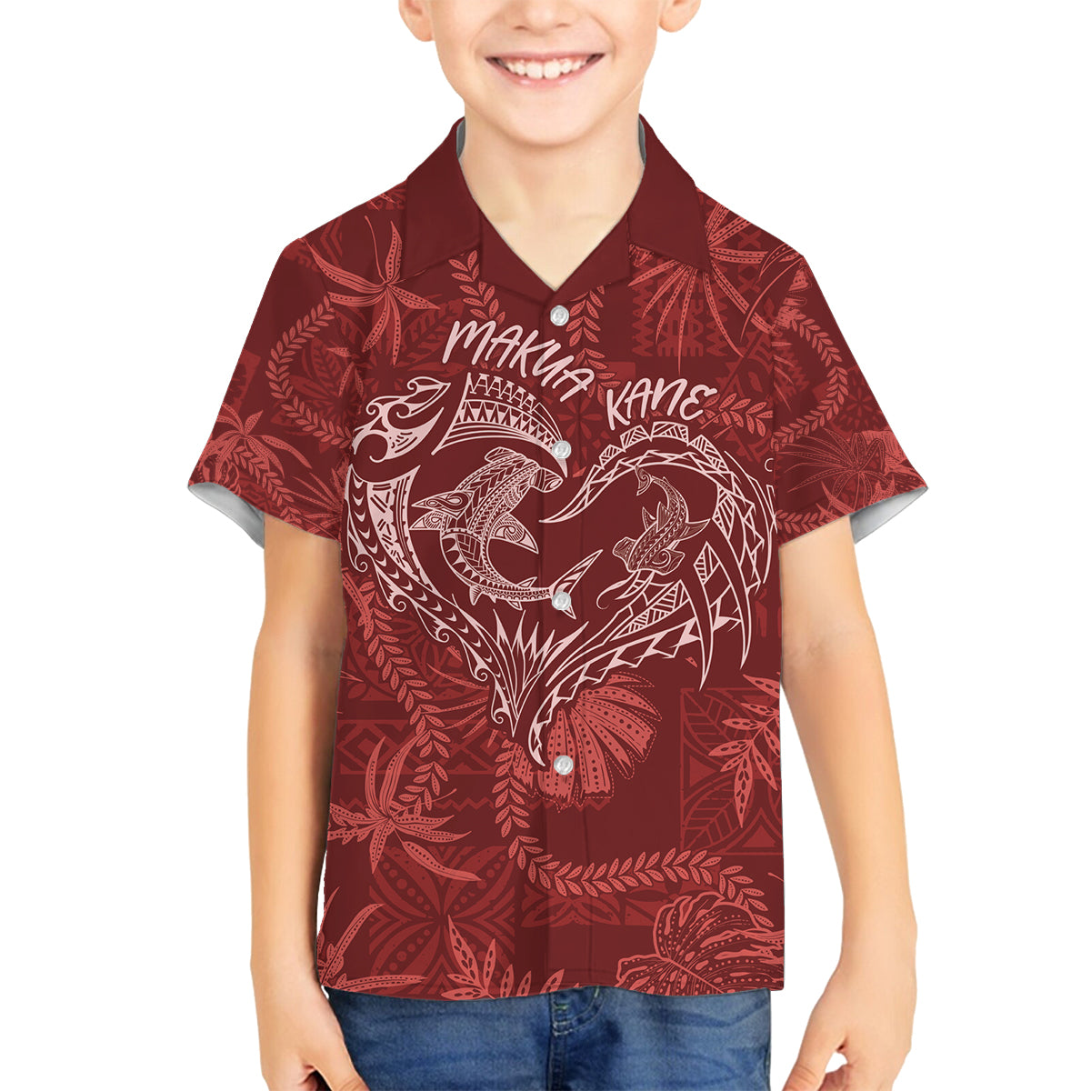 Hawaii Father's Day Vintage Lei Family Matching Long Sleeve Bodycon Dress and Hawaiian Shirt Hauoli la Makuakane - Red