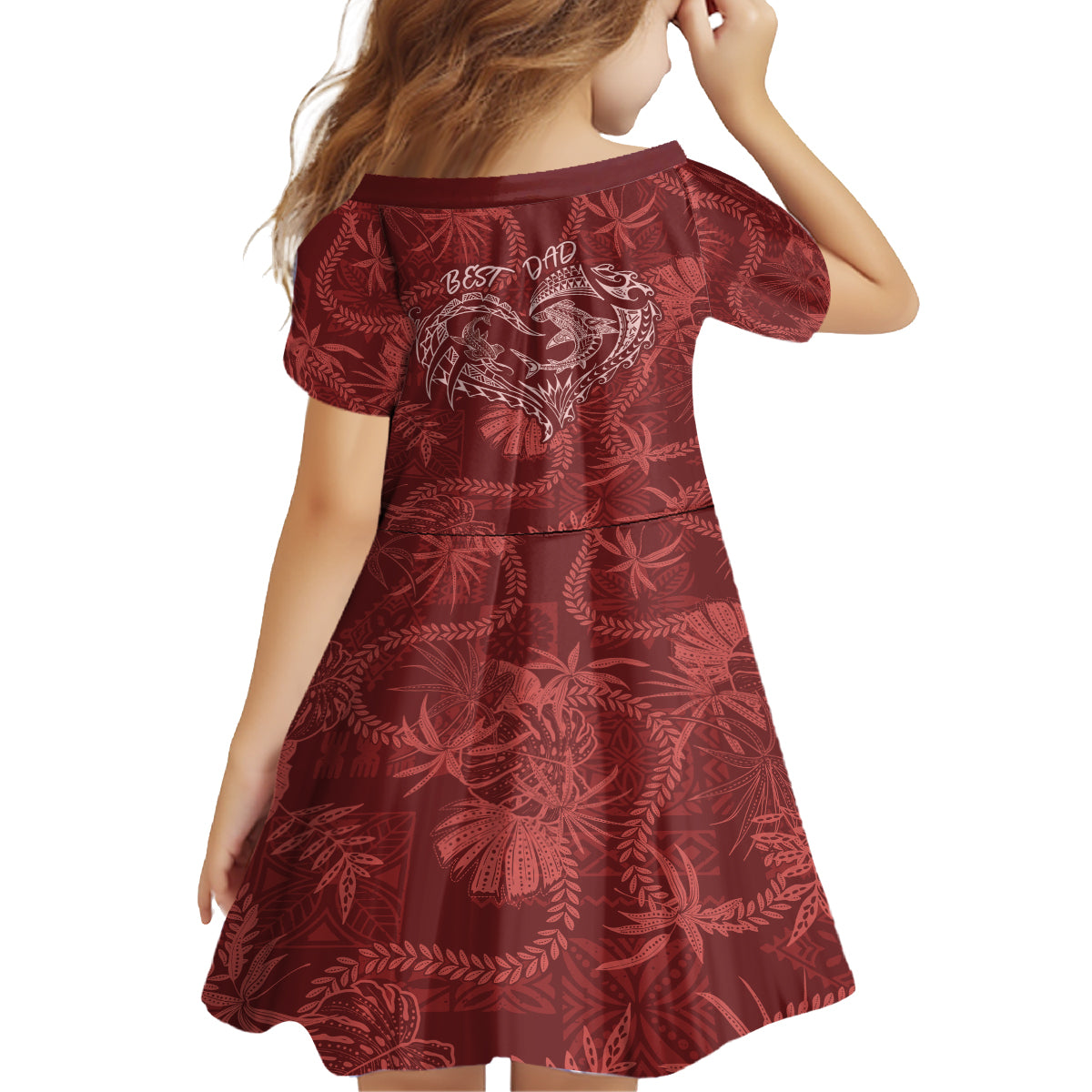 Hawaii Father's Day Vintage Lei Kid Short Sleeve Dress Hauoli la Makuakane - Red LT7 - Polynesian Pride