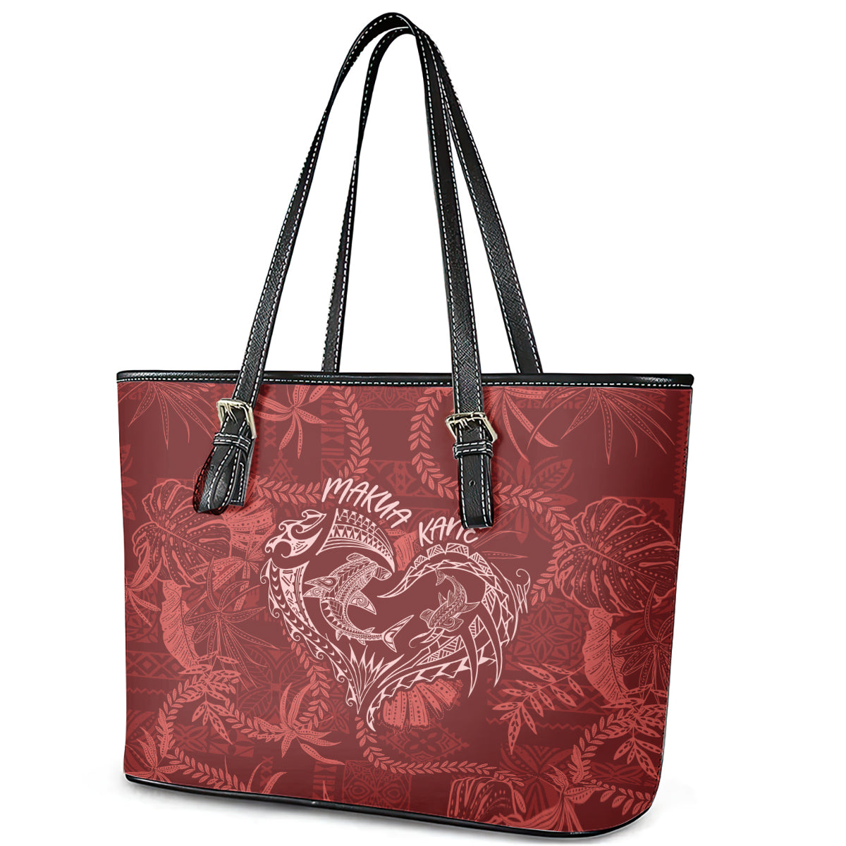 Hawaii Father's Day Vintage Lei Leather Tote Bag Hauoli la Makuakane - Red