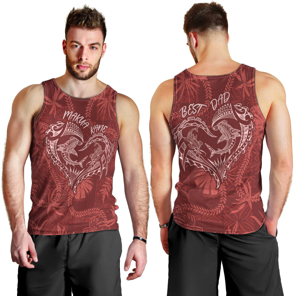 Hawaii Father's Day Vintage Lei Men Tank Top Hauoli la Makuakane - Red LT7 - Polynesian Pride