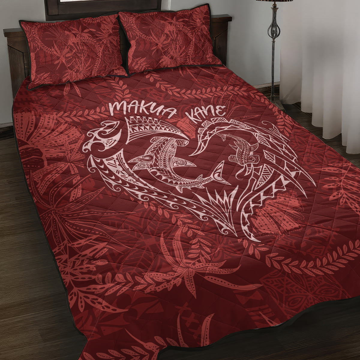 Hawaii Father's Day Vintage Lei Quilt Bed Set Hauoli la Makuakane - Red LT7 Red - Polynesian Pride