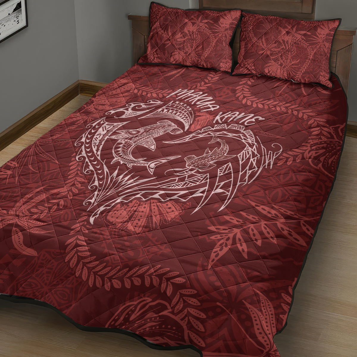 Hawaii Father's Day Vintage Lei Quilt Bed Set Hauoli la Makuakane - Red LT7 - Polynesian Pride