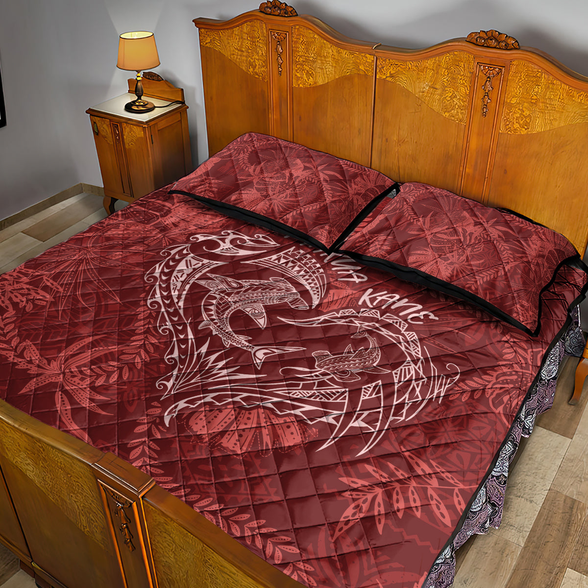 Hawaii Father's Day Vintage Lei Quilt Bed Set Hauoli la Makuakane - Red LT7 - Polynesian Pride