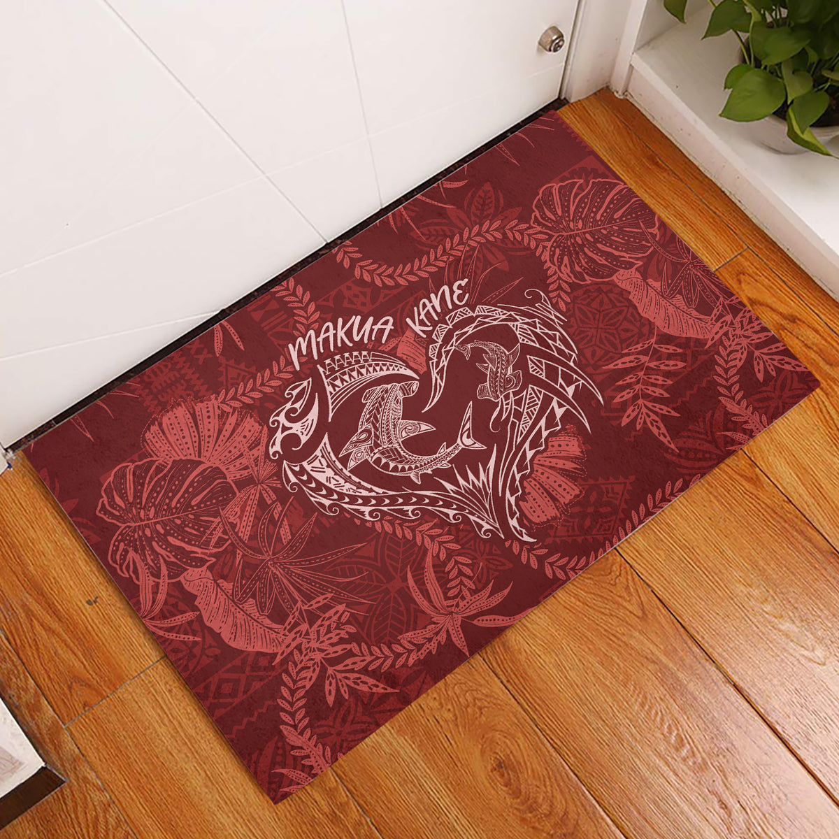 Hawaii Father's Day Vintage Lei Rubber Doormat Hauoli la Makuakane - Red LT7 Red - Polynesian Pride