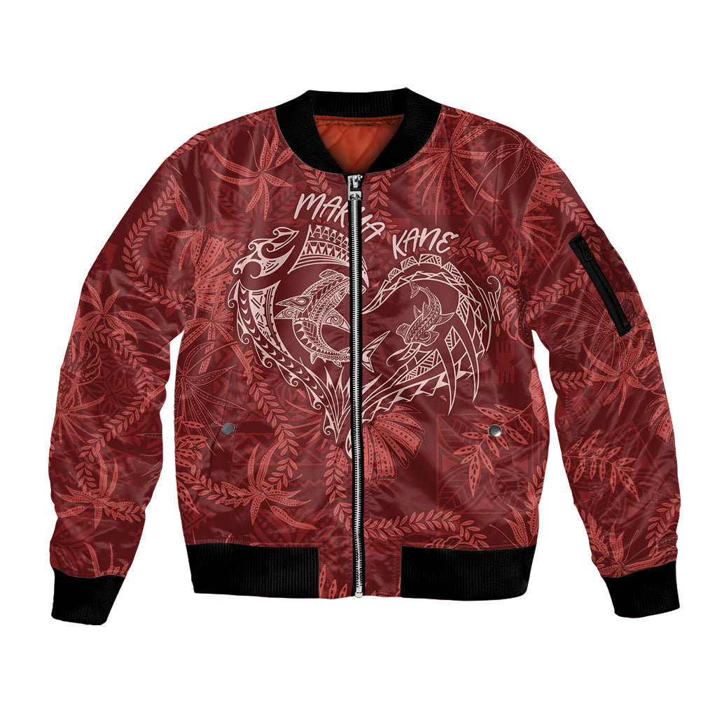 Hawaii Father's Day Vintage Lei Sleeve Zip Bomber Jacket Hauoli la Makuakane - Red LT7 Unisex Red - Polynesian Pride