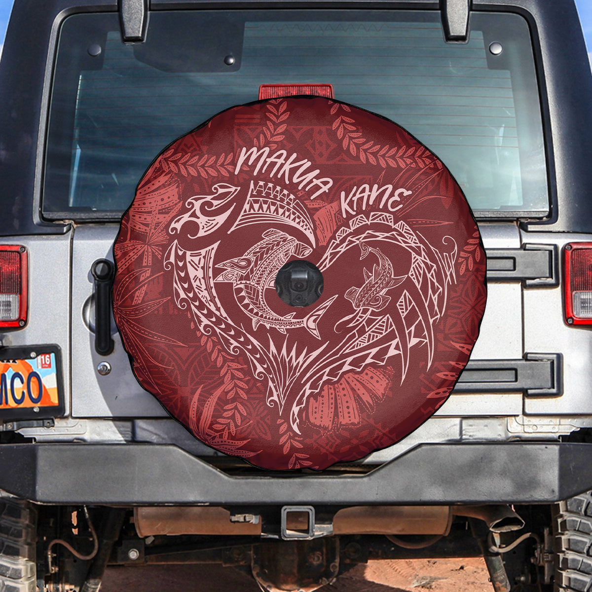 Hawaii Father's Day Vintage Lei Spare Tire Cover Hauoli la Makuakane - Red
