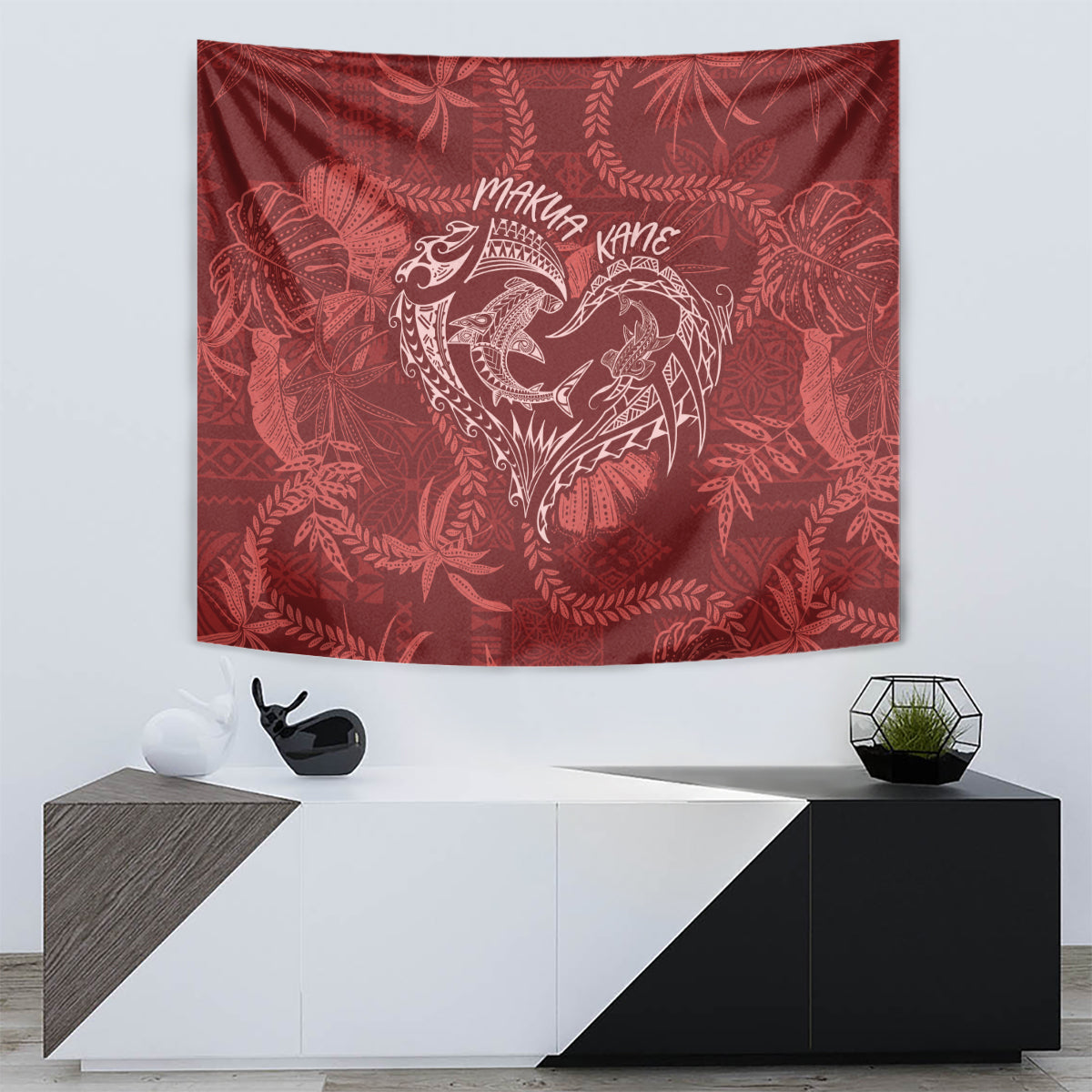 Hawaii Father's Day Vintage Lei Tapestry Hauoli la Makuakane - Red LT7 - Polynesian Pride