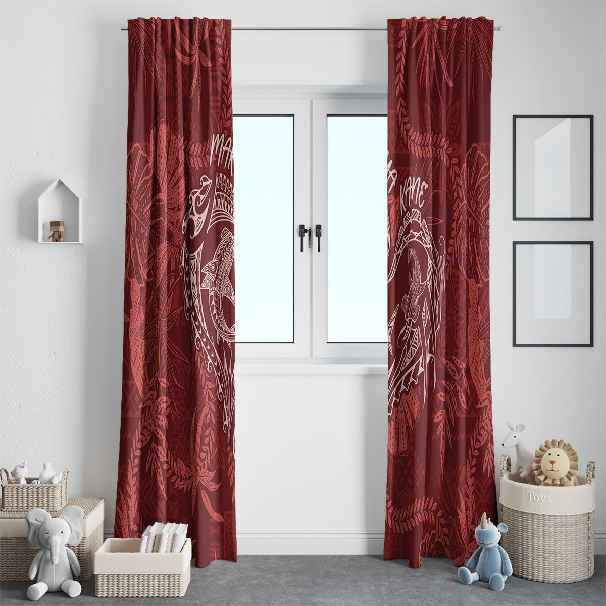 Hawaii Father's Day Vintage Lei Window Curtain Hauoli la Makuakane - Red LT7 - Polynesian Pride