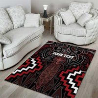 Maori Taiaha Whakairo Personalized Area Rug Red Poutama Motifs