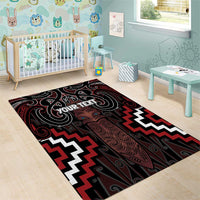 Maori Taiaha Whakairo Personalized Area Rug Red Poutama Motifs