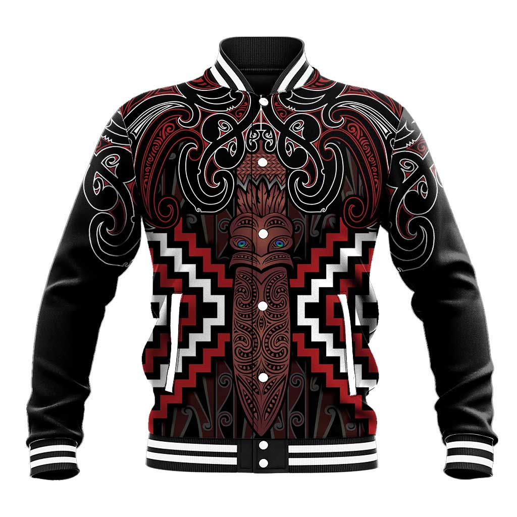 Maori Taiaha Whakairo Personalized Baseball Jacket Red Poutama Motifs LT7 Unisex Red - Polynesian Pride