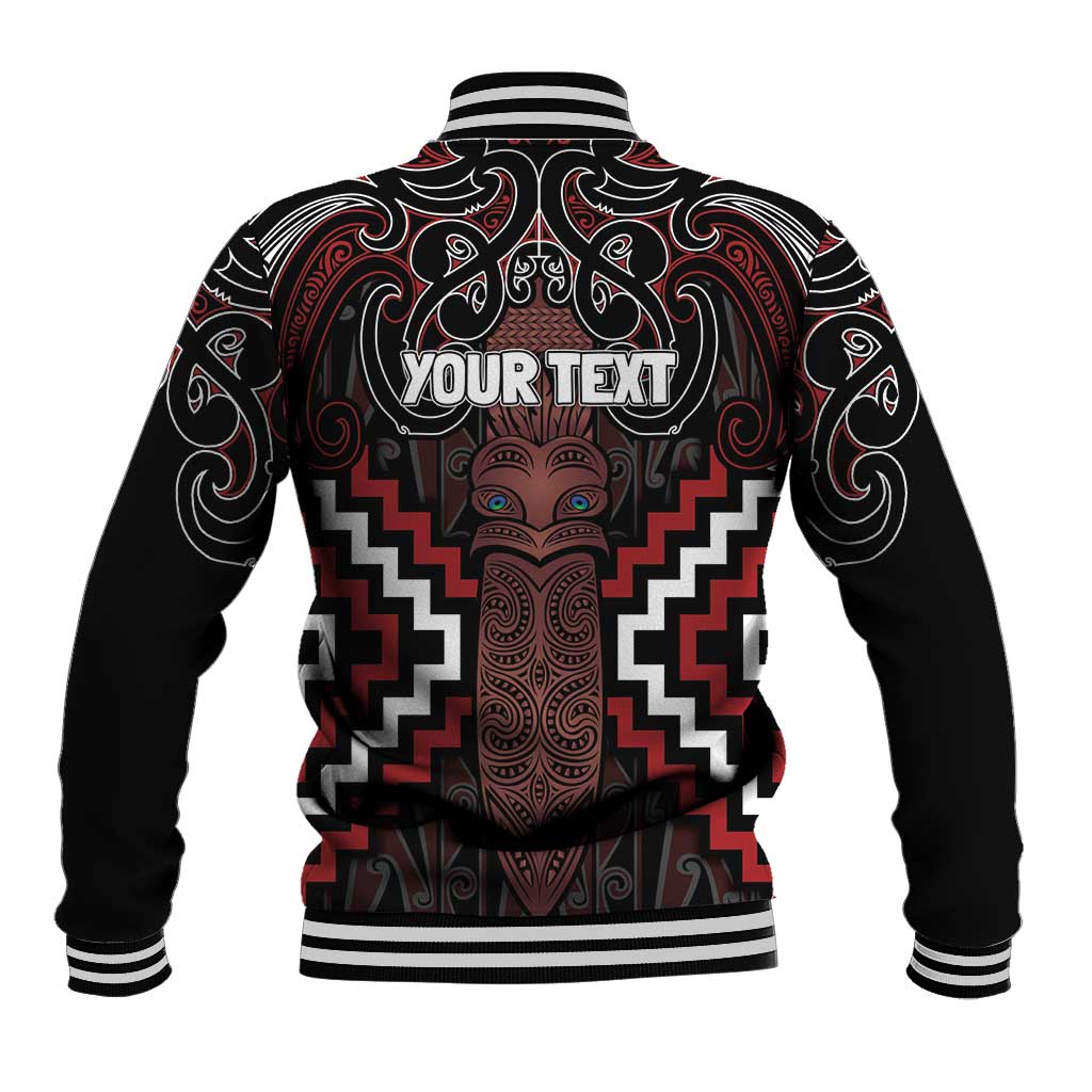 Maori Taiaha Whakairo Personalized Baseball Jacket Red Poutama Motifs LT7 - Polynesian Pride