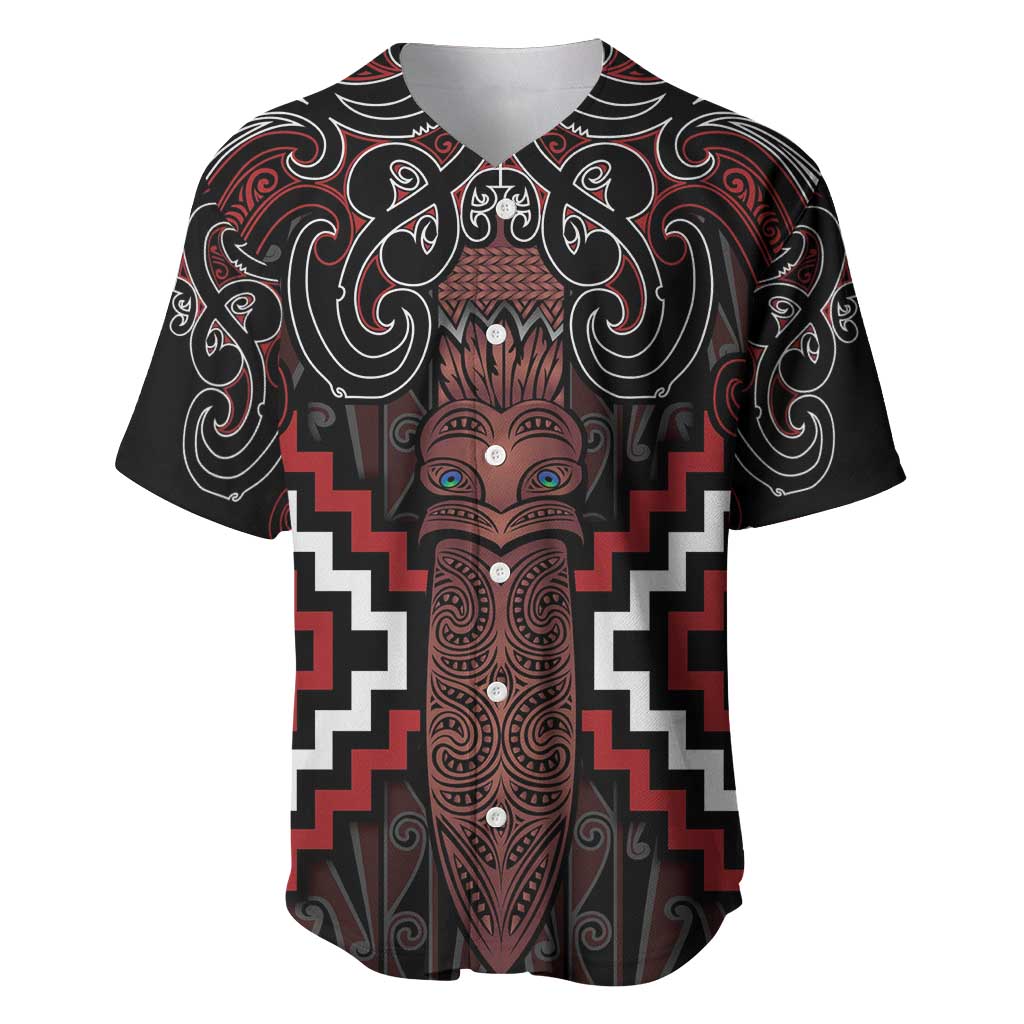 Maori Taiaha Whakairo Personalized Baseball Jersey Red Poutama Motifs