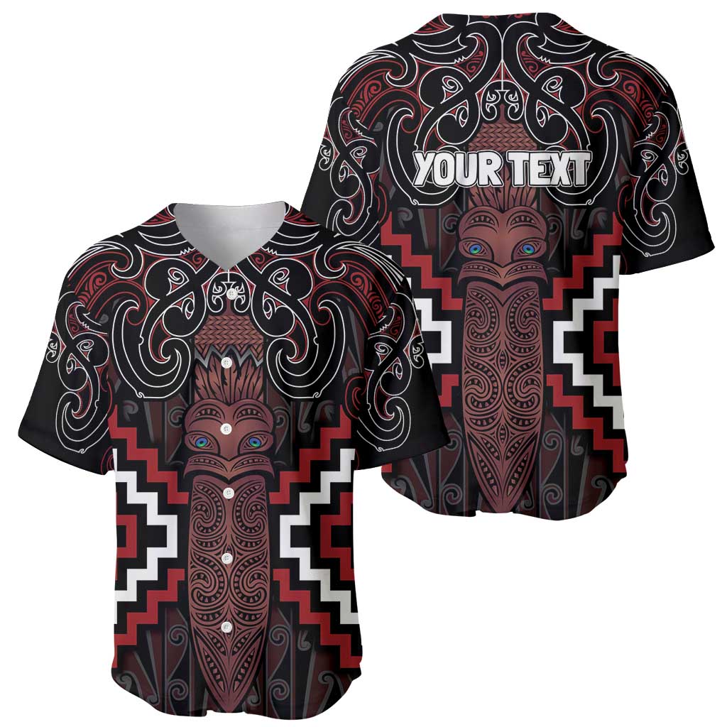 Maori Taiaha Whakairo Personalized Baseball Jersey Red Poutama Motifs