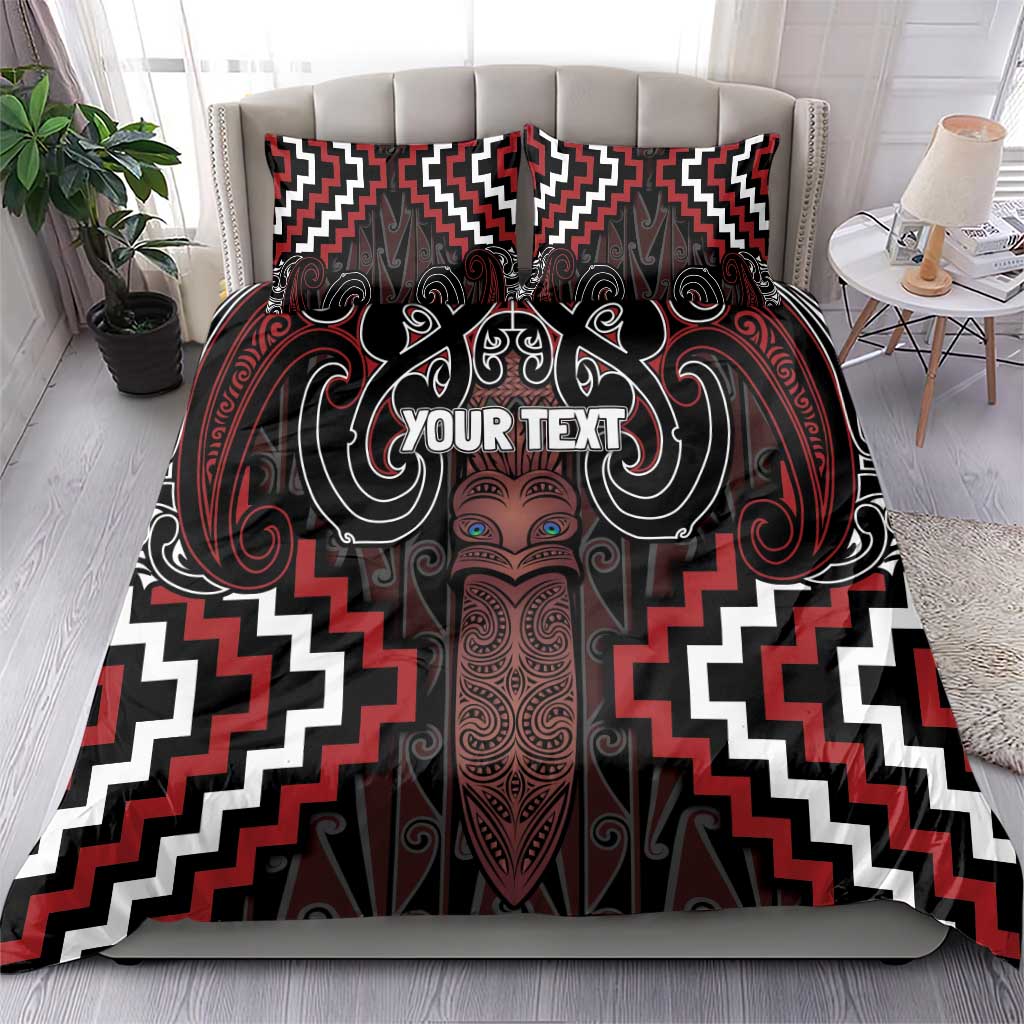 Maori Taiaha Whakairo Personalized Bedding Set Red Poutama Motifs
