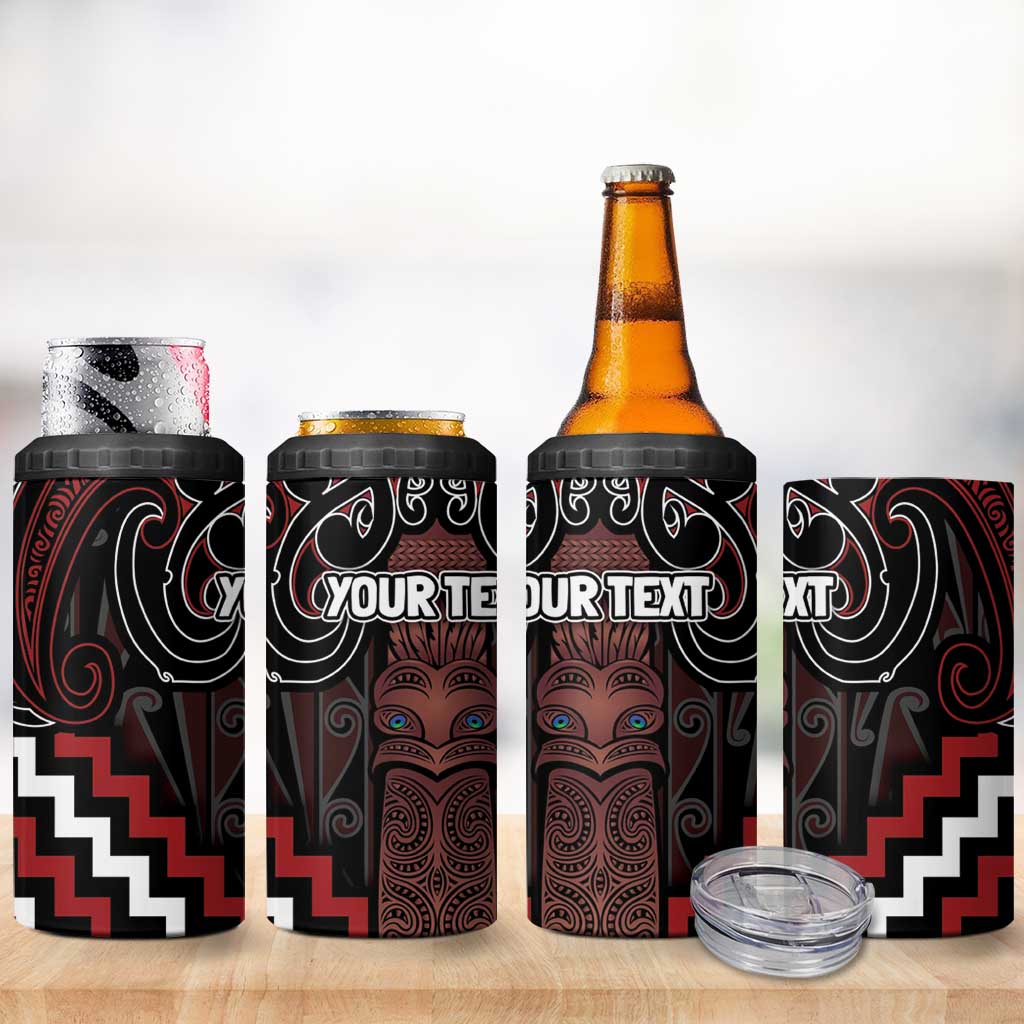 Maori Taiaha Whakairo Personalized 4 in 1 Can Cooler Tumbler Red Poutama Motifs LT7 - Polynesian Pride