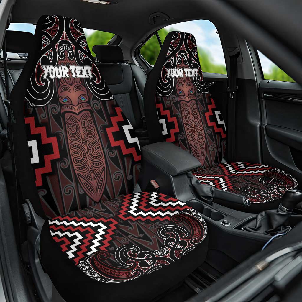 Maori Taiaha Whakairo Personalized Car Seat Cover Red Poutama Motifs