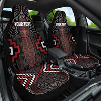 Maori Taiaha Whakairo Personalized Car Seat Cover Red Poutama Motifs