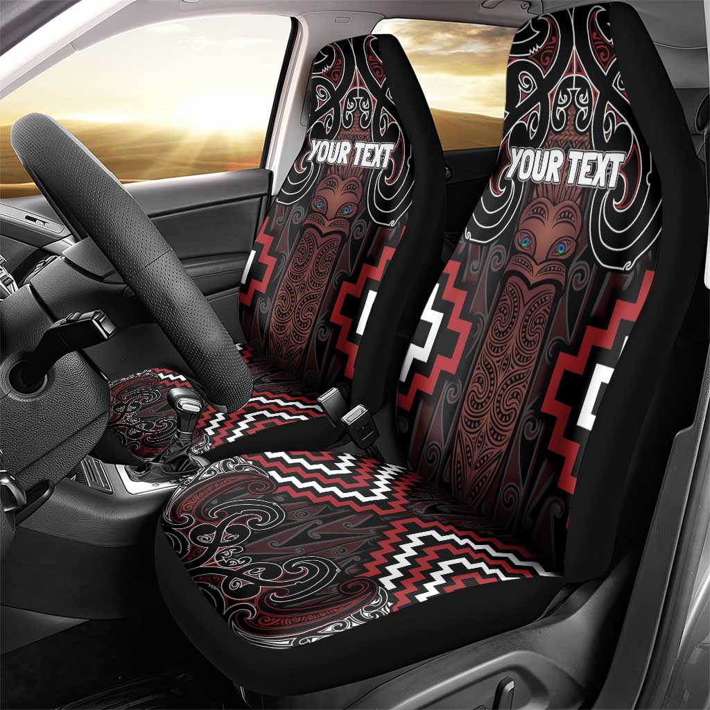 Maori Taiaha Whakairo Personalized Car Seat Cover Red Poutama Motifs