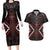 Maori Taiaha Whakairo Personalized Couples Matching Long Sleeve Bodycon Dress and Hawaiian Shirt Red Poutama Motifs