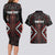 Maori Taiaha Whakairo Personalized Couples Matching Long Sleeve Bodycon Dress and Hawaiian Shirt Red Poutama Motifs