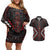 Maori Taiaha Whakairo Personalized Couples Matching Off Shoulder Short Dress and Hawaiian Shirt Red Poutama Motifs