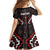 Maori Taiaha Whakairo Personalized Family Matching Off The Shoulder Long Sleeve Dress and Hawaiian Shirt Red Poutama Motifs