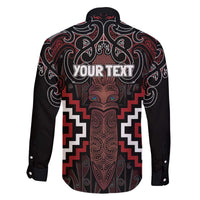Maori Taiaha Whakairo Personalized Family Matching Off The Shoulder Long Sleeve Dress and Hawaiian Shirt Red Poutama Motifs
