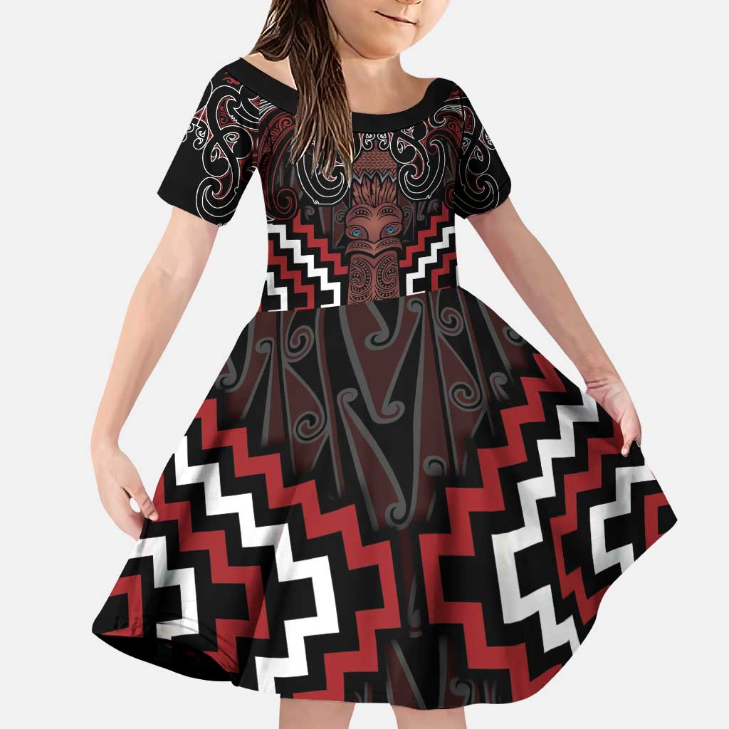 Maori Taiaha Whakairo Personalized Family Matching Puletasi and Hawaiian Shirt Red Poutama Motifs