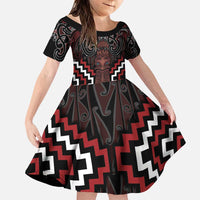 Maori Taiaha Whakairo Personalized Family Matching Puletasi and Hawaiian Shirt Red Poutama Motifs