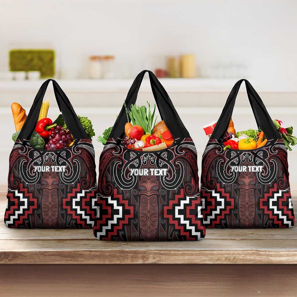 Maori Taiaha Whakairo Personalized Grocery Bag Red Poutama Motifs LT7 3-pack One Size Red - Polynesian Pride