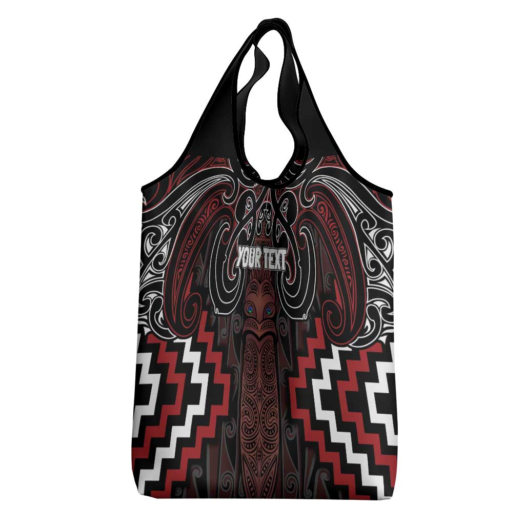 Maori Taiaha Whakairo Personalized Grocery Bag Red Poutama Motifs LT7 - Polynesian Pride