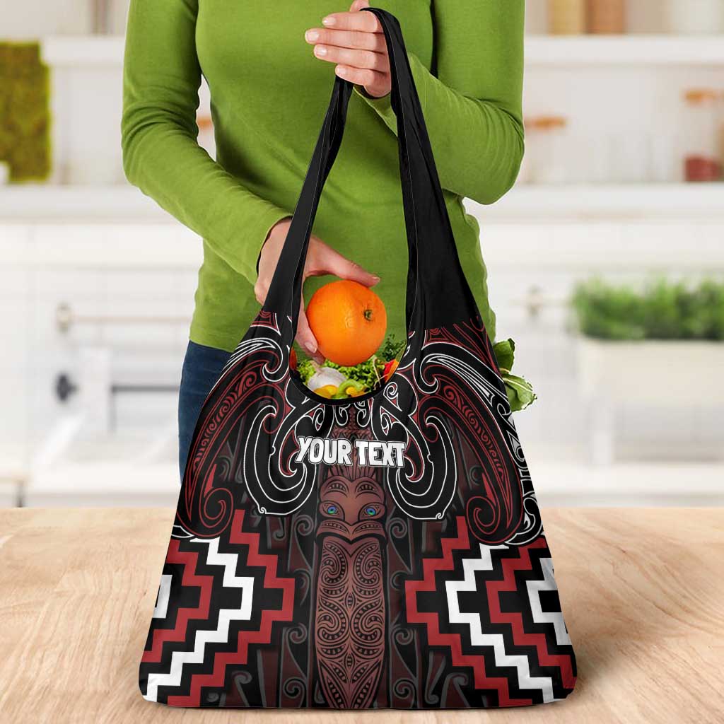 Maori Taiaha Whakairo Personalized Grocery Bag Red Poutama Motifs LT7 - Polynesian Pride