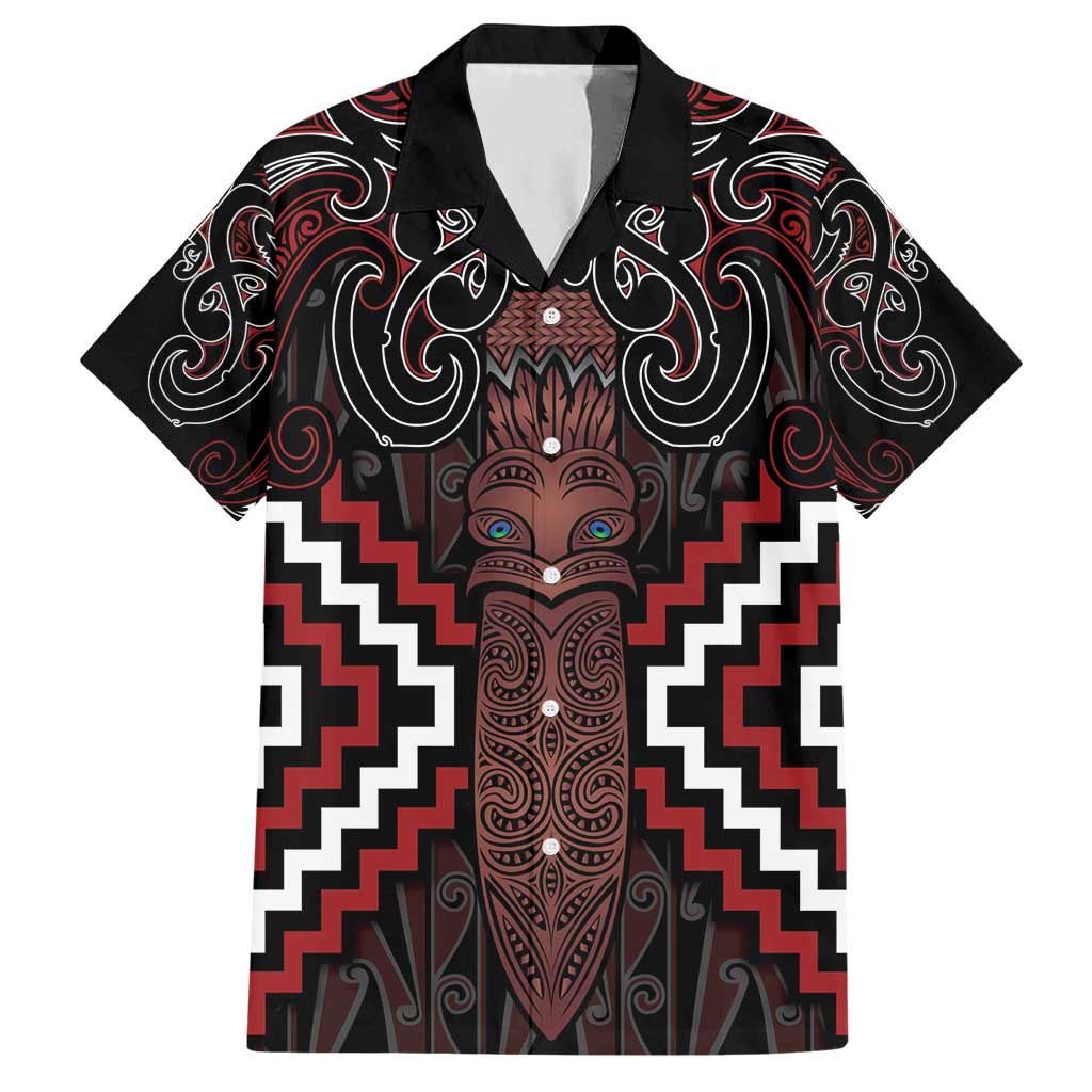 Maori Taiaha Whakairo Personalized Hawaiian Shirt Red Poutama Motifs LT7 Red - Polynesian Pride