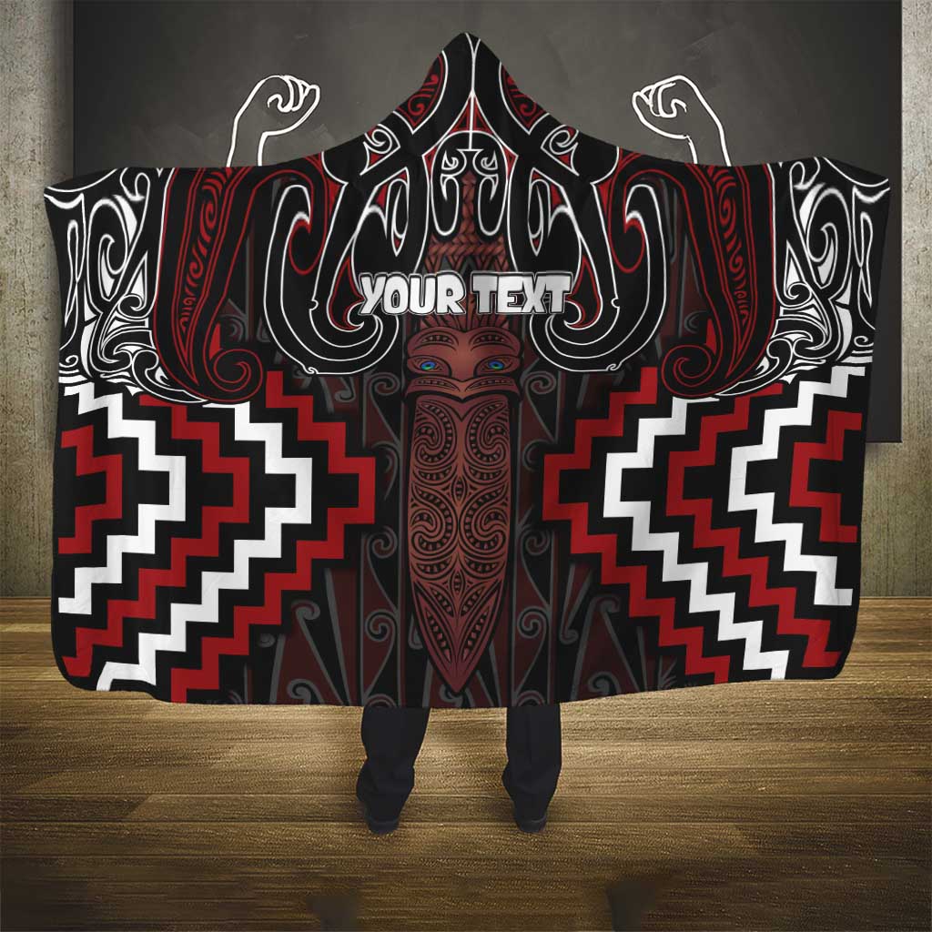 Maori Taiaha Whakairo Personalized Hooded Blanket Red Poutama Motifs LT7 - Polynesian Pride