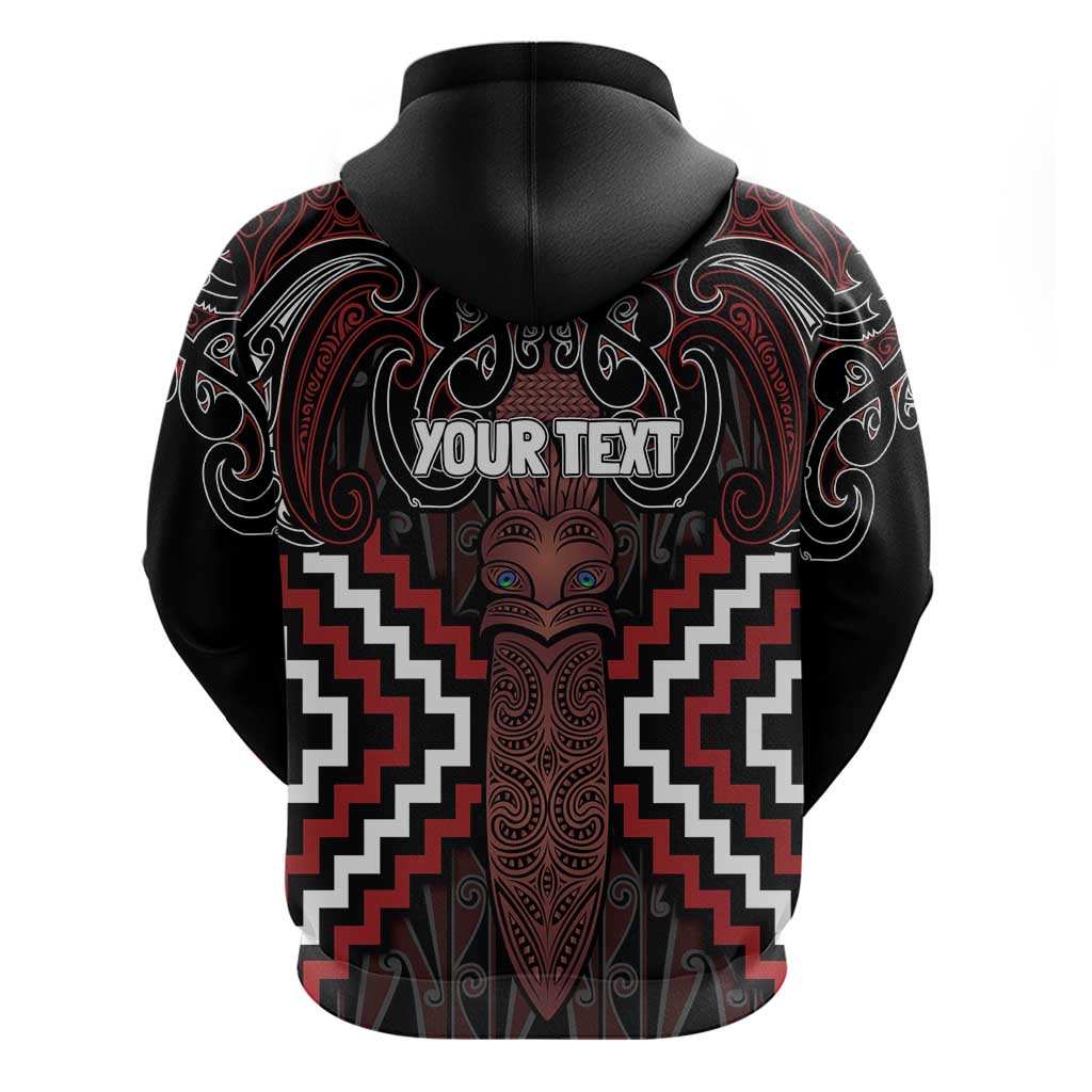 Maori Taiaha Whakairo Personalized Hoodie Red Poutama Motifs
