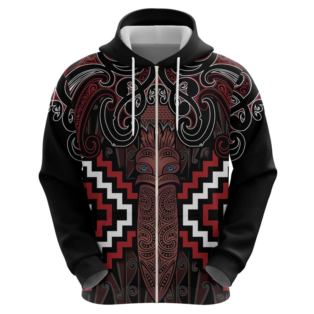 Maori Taiaha Whakairo Personalized Hoodie Red Poutama Motifs