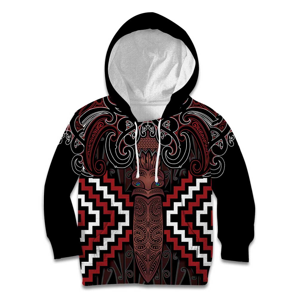Maori Taiaha Whakairo Personalized Kid Hoodie Red Poutama Motifs
